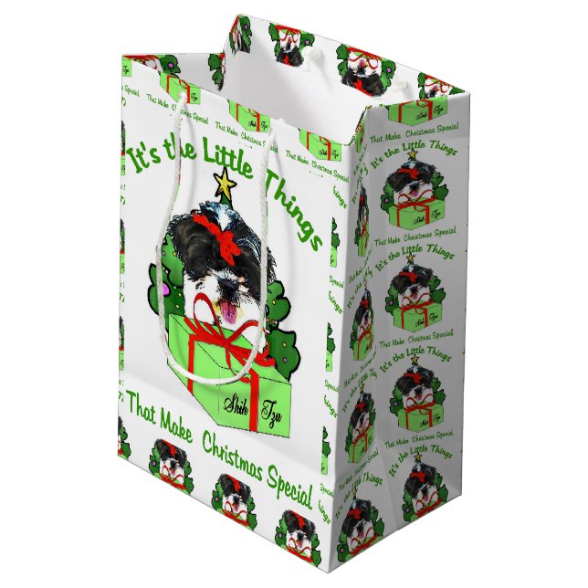 Sacola Para Presentes Média Natal do Shih Tzu (Verso inclinado)