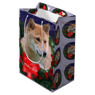 Sacola Para Presentes Média Natal dos amantes de Shiba Inu