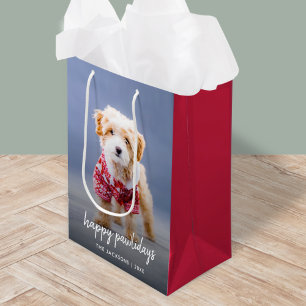 Sacola Para Presentes Média Natal dos cães Feliz Feliz Pawlidays Moderno de