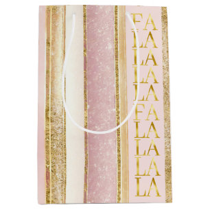 Sacola Para Presentes Média Natal Dourado rosa Fa La Pattern#27 ID1009