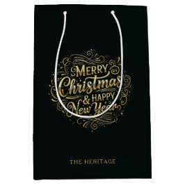 Sacola Para Presentes Média Natal e Feliz ano novo alegres e Dourados