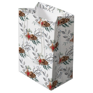 Sacola Para Presentes Média Natal Elegante Rústico em Aquarela