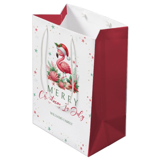 Sacola Para Presentes Média Natal em julho Flamingo (Verso inclinado)