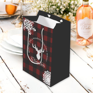 Sacola Para Presentes Média Natal em Xadrez Búfalo Vermelho e Preto