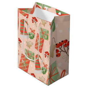 Sacola Para Presentes Média Natal Festivo Vermelho e Verde
