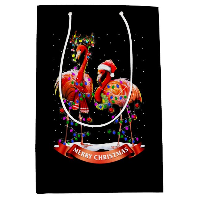 Sacola Para Presentes Média Natal Flamingos Classic (Frente)