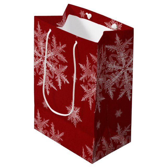 Sacola Para Presentes Média Natal Flocos de Neve Natal Vermelho (Frente inclinada)