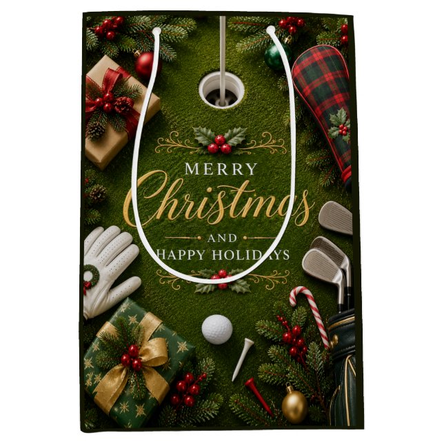 Sacola Para Presentes Média Natal Golfe Férias (Frente)