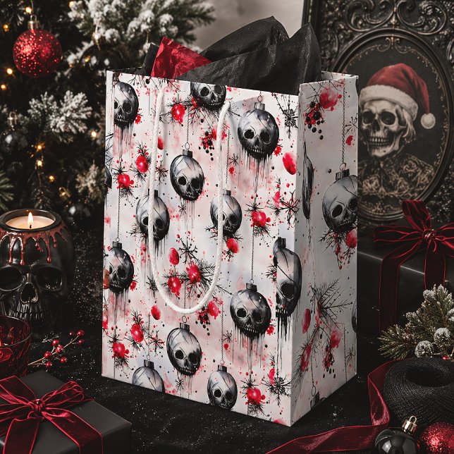 Sacola Para Presentes Média Natal Gótico Assustador Caveiras (Criador carregado)