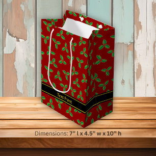 Sacola Para Presentes Média Natal Holly Pattern