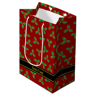 Sacola Para Presentes Média Natal Holly Pattern