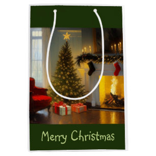 Sacola Para Presentes Média Natal Junto à Lareira