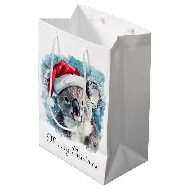 Sacola Para Presentes Média Natal Koala, personalizável (Frente inclinada)