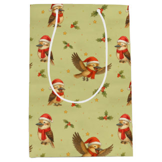 Sacola Para Presentes Média Natal Kookaburra Watercolor Gift Bag