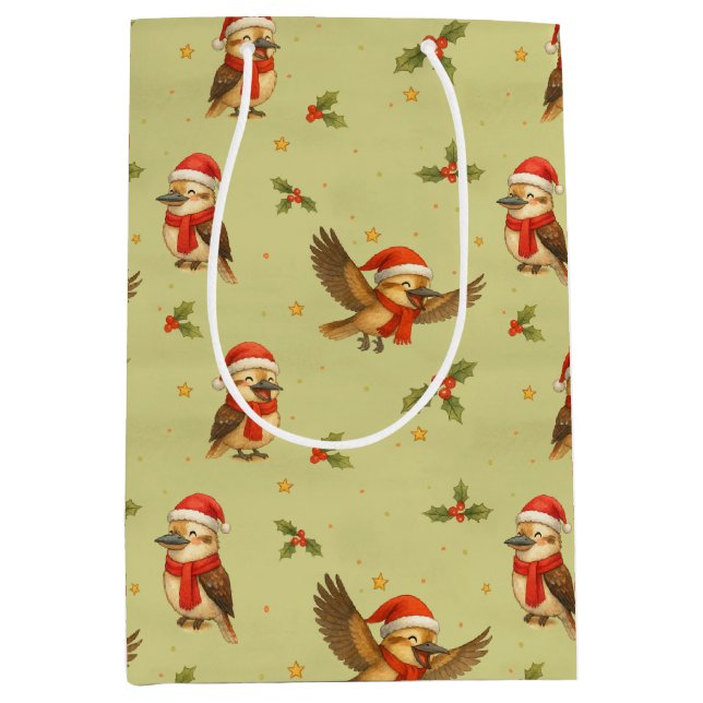 Sacola Para Presentes Média Natal Kookaburra Watercolor Gift Bag (Frente)
