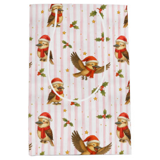 Sacola Para Presentes Média Natal Kookaburra Watercolor Gift Bag