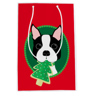 Sacola Para Presentes Média Natal lunático de Boston Terrier