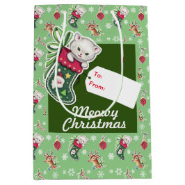 Sacola Para Presentes Média Natal Meowy em verde