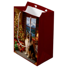 Sacola Para Presentes Média Natal na Escócia Collie Feriado