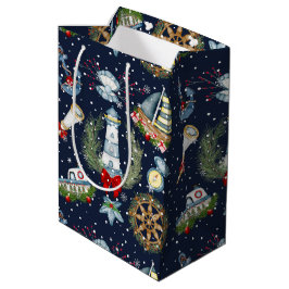 Sacola Para Presentes Média Natal náutico