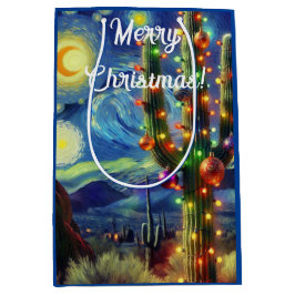 Sacola Para Presentes Média Natal no Deserto Sudoeste Saguaro Cactus