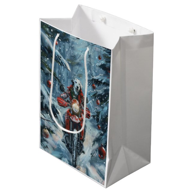 Sacola Para Presentes Média Natal para Motocicletas de Cachorro Dalmático (Frente inclinada)