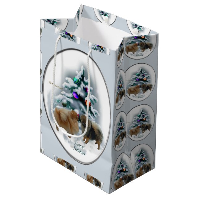 Sacola Para Presentes Média Natal Pomerano (Frente inclinada)