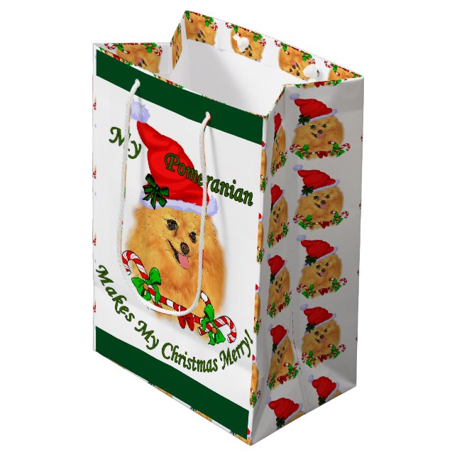 Sacola Para Presentes Média Natal Pomerano (Frente inclinada)