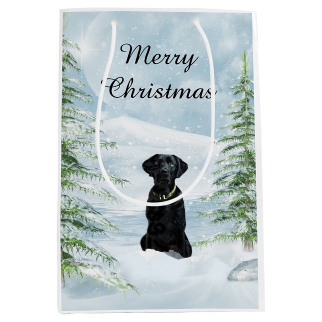 Sacola Para Presentes Média Natal preto do laboratório (Frente)