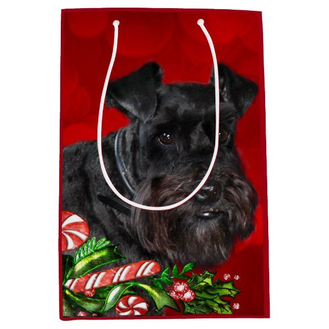 Sacola Para Presentes Média Natal preto do Schnauzer (Frente)