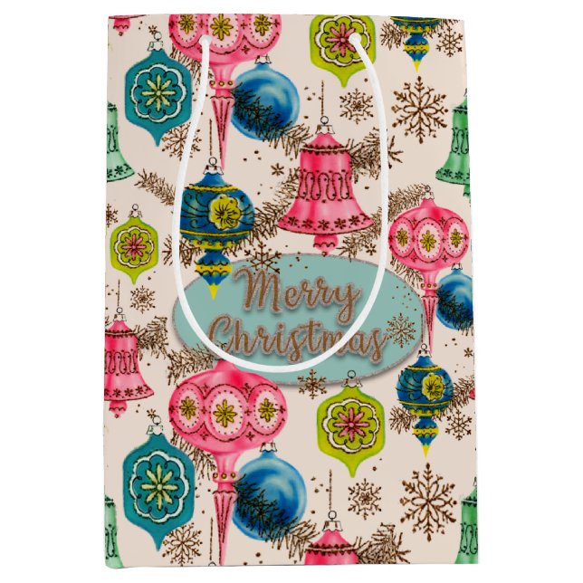 Sacola Para Presentes Média Natal retrô funky e brilhante (Frente)