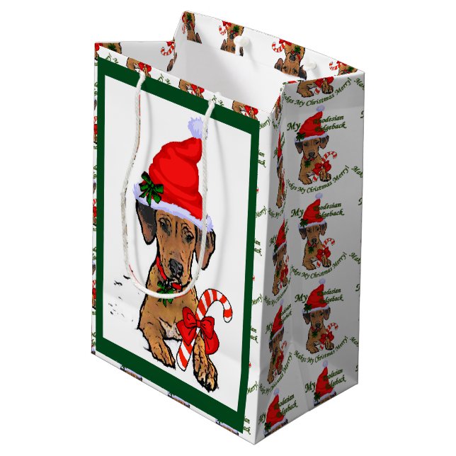 Sacola Para Presentes Média Natal Ridgeback da Rodésia (Verso inclinado)