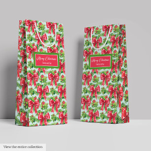 Sacola Para Presentes Média Natal rosa verde trendy aguarela preppy