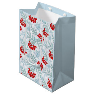 Sacola Para Presentes Média Natal, Rowan, vermelho, branco, flocos de neve
