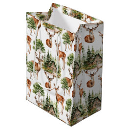 Sacola Para Presentes Média Natal Rustic Deer Nature