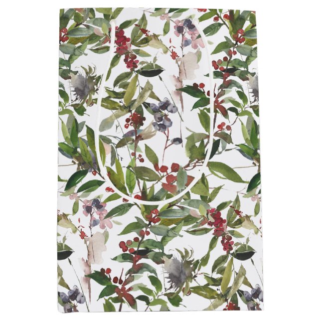 Sacola Para Presentes Média Natal Rustic Winter Berries (Frente)