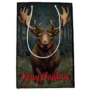 Sacola Para Presentes Média Natal rústico alce veado boho floresta floresta