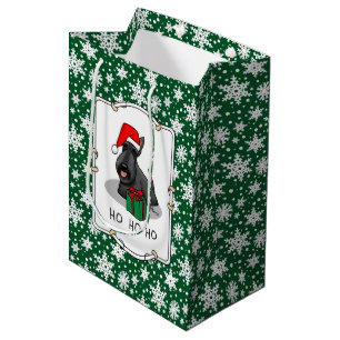 Sacola Para Presentes Média Natal Santa Hat Scottish Terrier (preto)