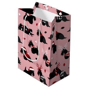Sacola Para Presentes Média Natal Scottish Terrier Pink