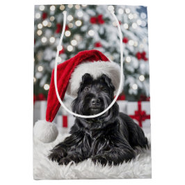 Sacola Para Presentes Média Natal - Terrier no White Rug
