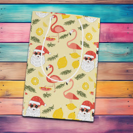 Sacola Para Presentes Média Natal Tropical Beach e Papais noeis na Festa de ju
