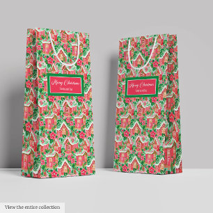 Sacola Para Presentes Média Natal ultra moderno rosa vermelho verde lima prépp