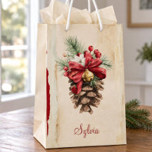 Natal Vintage em Aquarela com Pinhas da Floresta