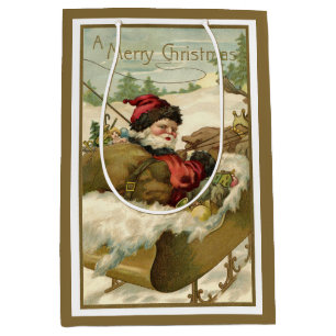 Sacola Para Presentes Média Natal vintage, Victorian Papai Noel no trenó