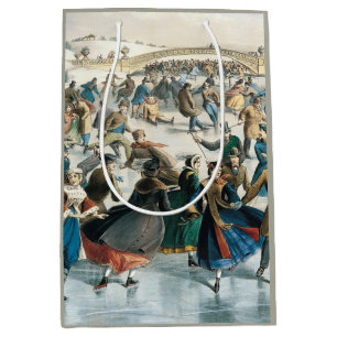 Sacola Para Presentes Média Natal Vitoriano Central Park Currier & Ives