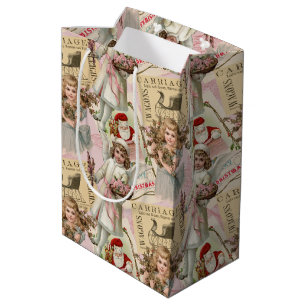 Sacola Para Presentes Média Natal Vitoriano Pink Pastel