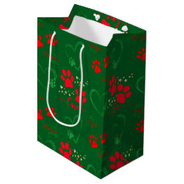 Sacola Para Presentes Média NATALINO PEGADAS DE CÃO E CORAÇÕES DE AMOR Natal