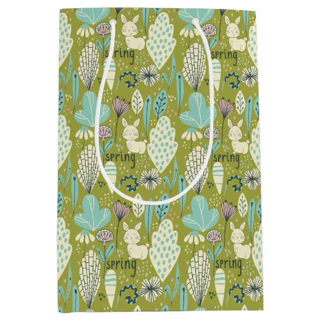 Sacola Para Presentes Média Natureza do Coelho primavera (Frente)