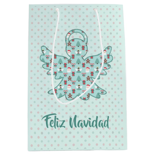 Sacola Para Presentes Média Navidad Angel Cutout (Frente)