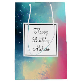 Sacola Para Presentes Média Nebulosa do Espaço Verde e Vermelho legal